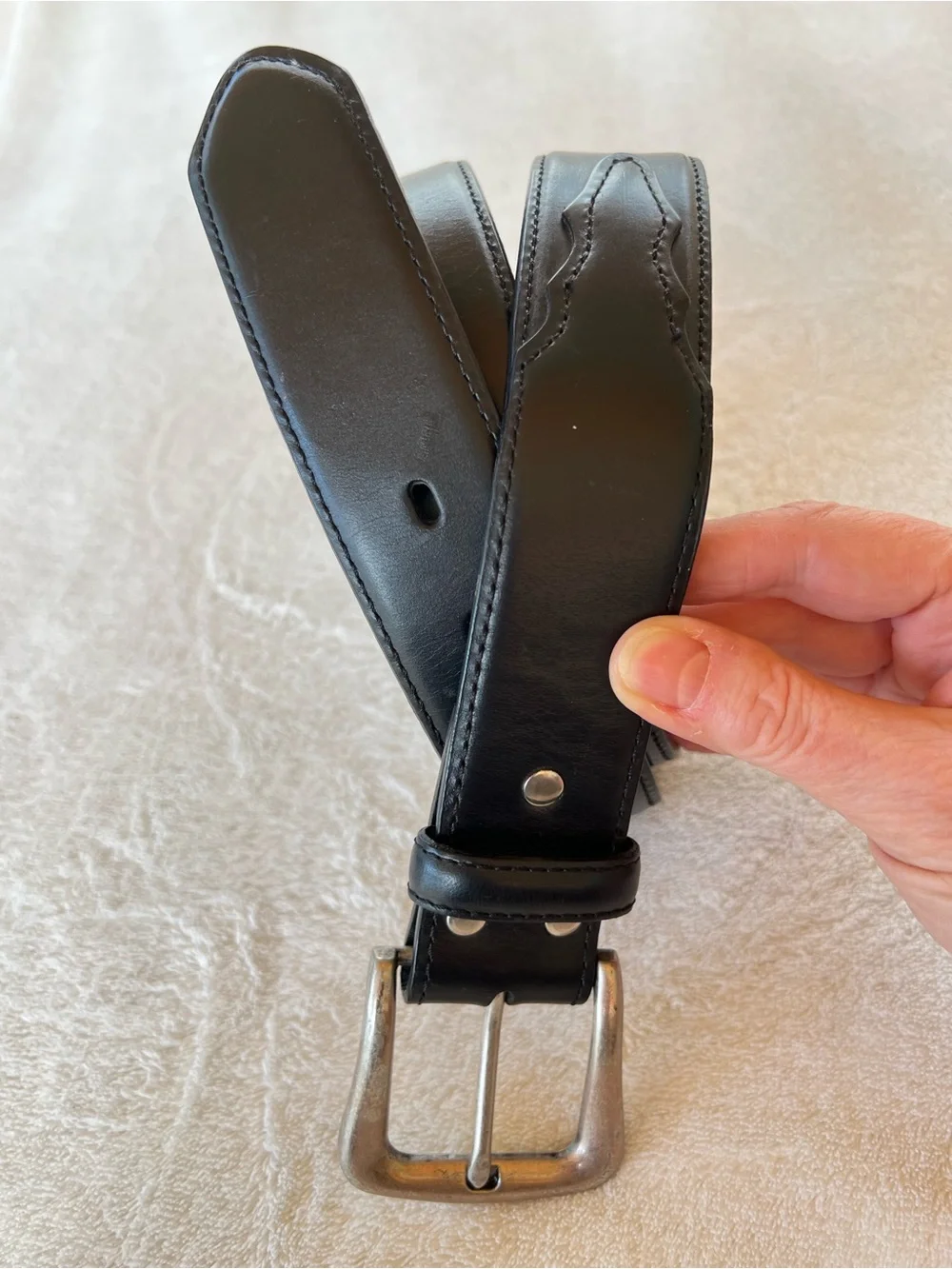 NOCONA SMOOTH BLACK LEATHER BELT OVERLAY TRIM INTERCHANGEABLE BUCKLE 38 N2450401